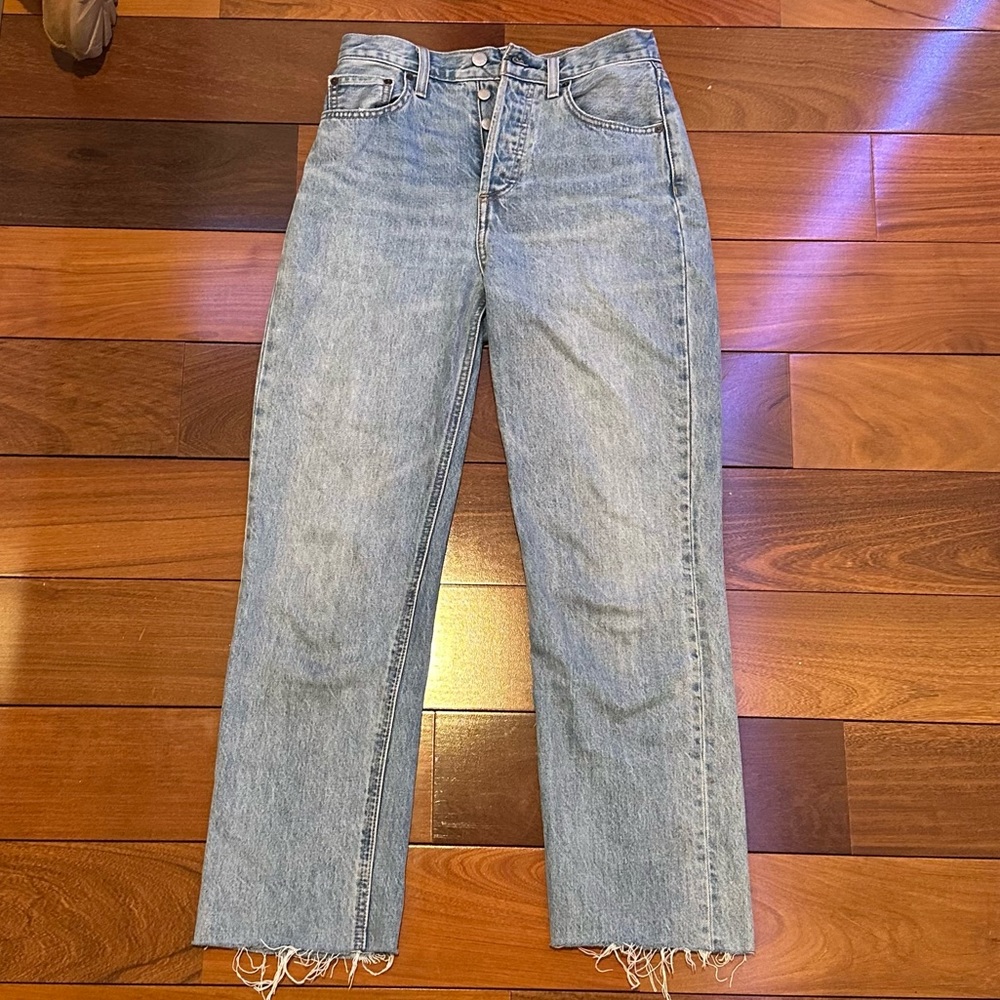 Aritzia denim forum size 23 light wash high rise straight leg loose jeans